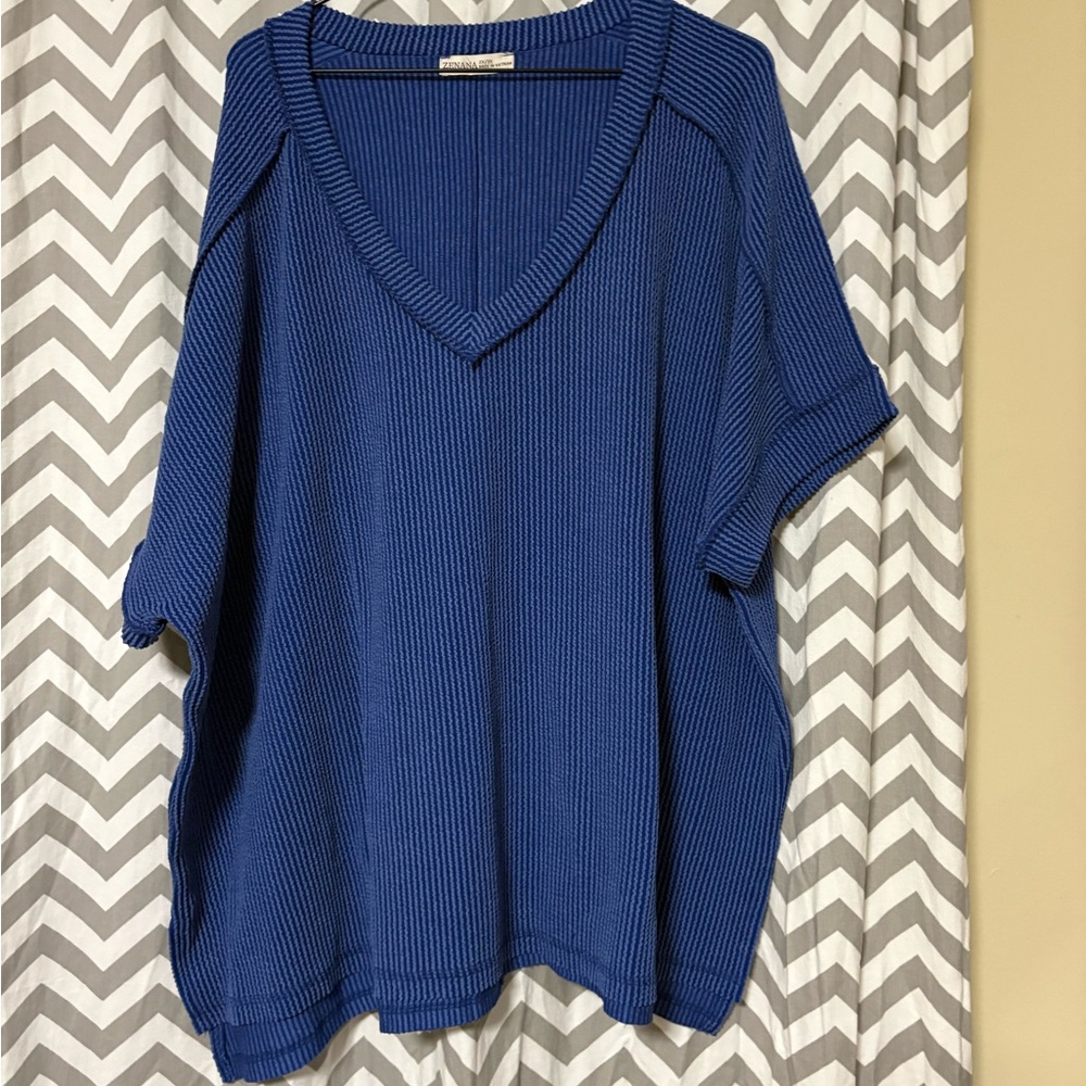 Blue Ribbed women’s short sleeve